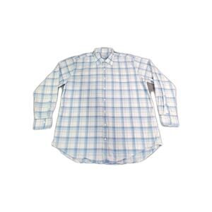 Peter Millar Shirt Mens Sz 2XL Blue Plaid Cotton Button Up Long Sleeve Preppy 34
